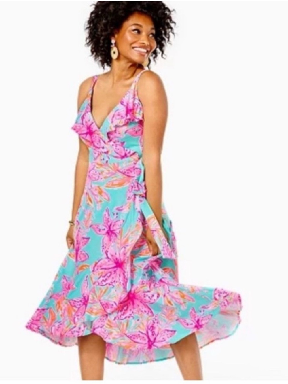 Lilly Pulitzer Fontaine Wrap Dress Bonita Blooms NWT Size L Resort Vacation